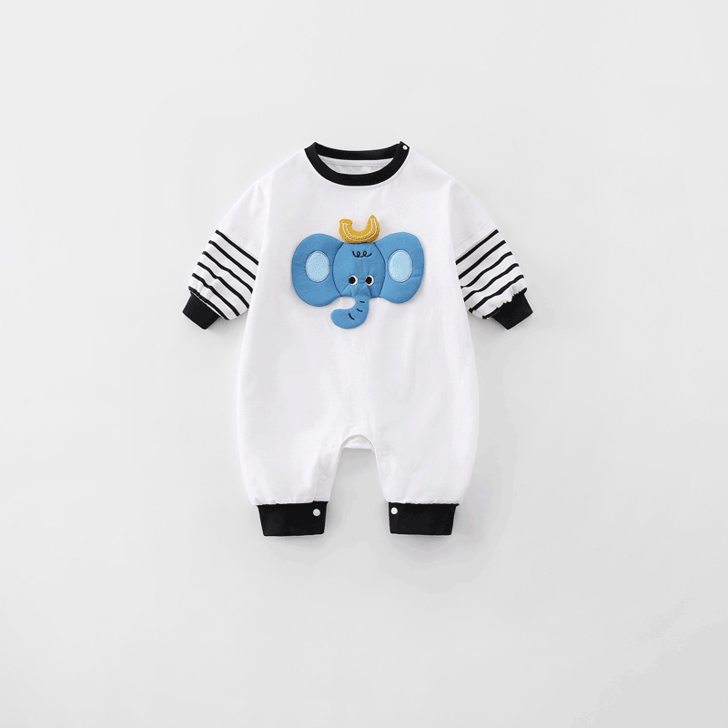 Baby Girl/Boy Cute Elephant Embroidery Long Sleeve Romper