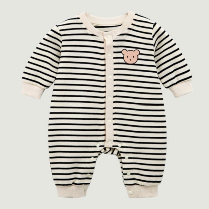 Baby Girl/Boy Striped Bear Long Sleeve Romper