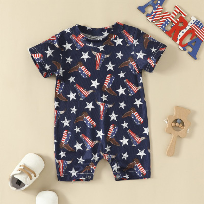 Baby Boy/Girl Letter Star Print Short Sleeve Romper
