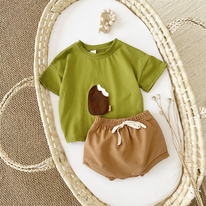 2pcs BabyBoy Ice Cream Cute T-shirt with Pant Set
