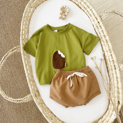 2pcs BabyBoy Ice Cream Cute T-shirt with Pant Set