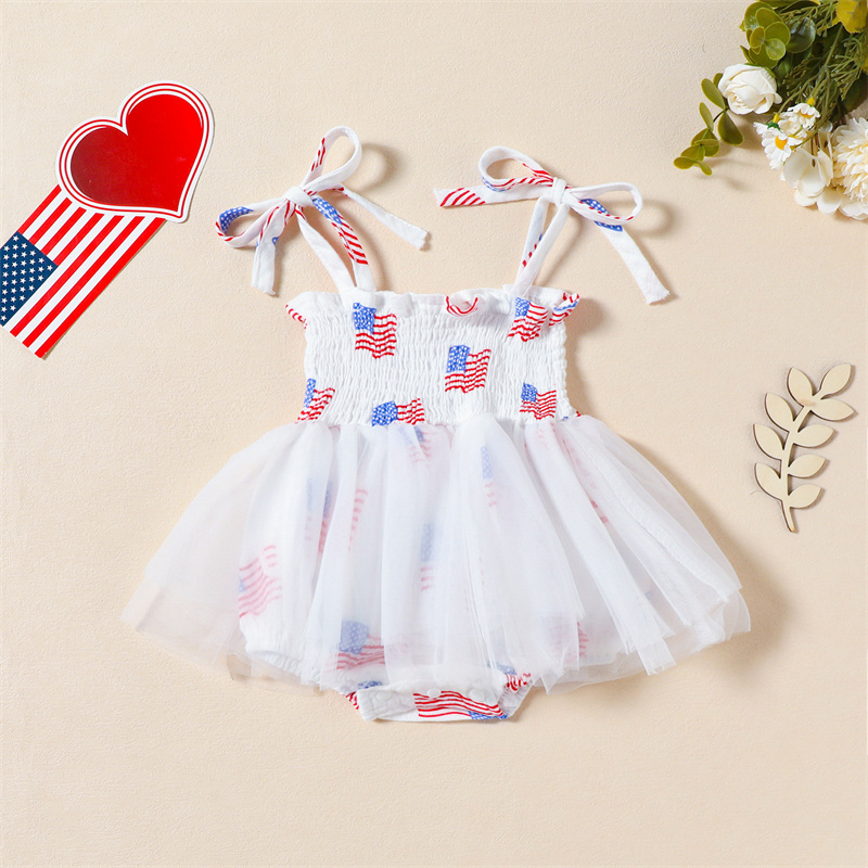 Baby Girl American Independence Day Manchurian Flag Sleeveless Bodysuit-kissminis