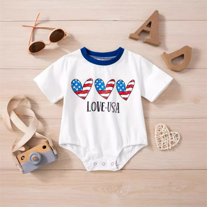 Baby Boy/Girl Independence Day Love USA Print Short Sleeve Bodysuit