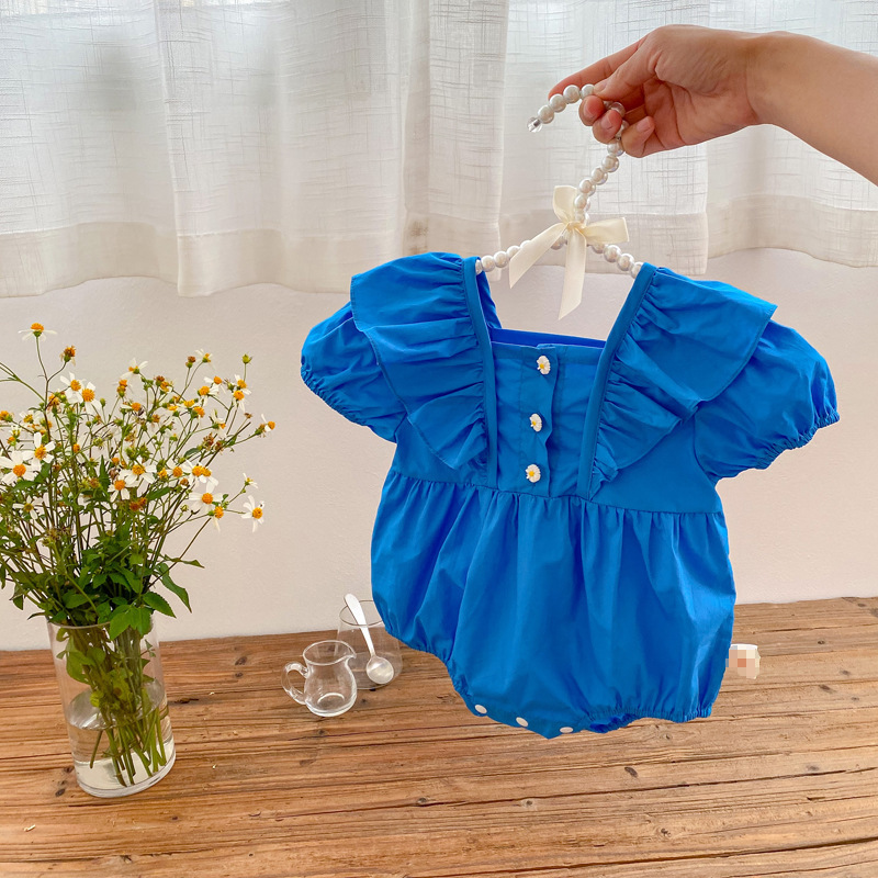 Baby Girl Lace Sleeve Flower Button Bodysuit