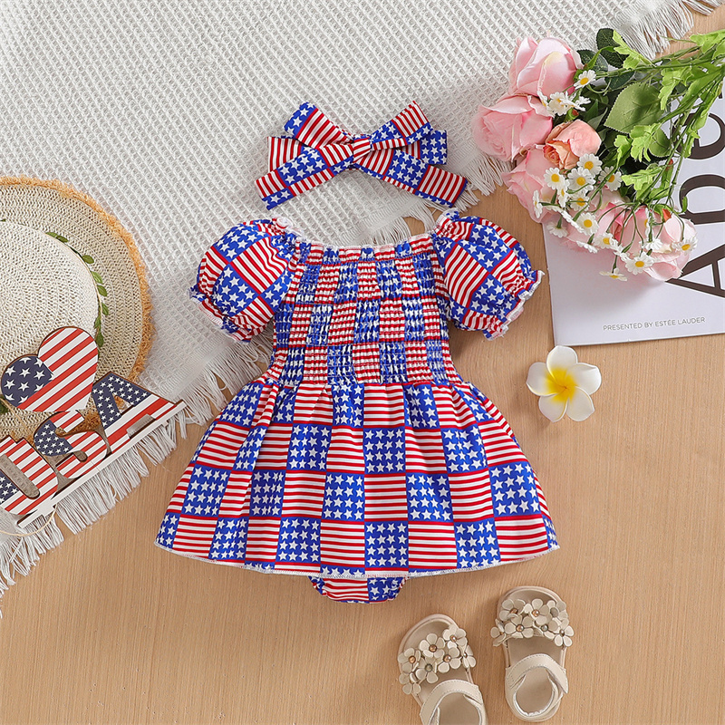 Baby Boy/Girl Red Freedom Letter Print Short Sleeve Bodysuit-kissminis