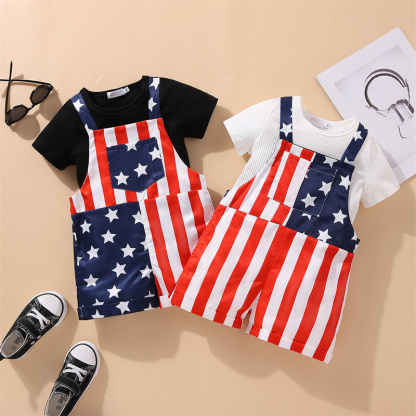 Baby Boys Independence Day Stars and Stripes T-shirt+Suspenders 2pcs Set