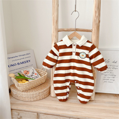Baby Boy/Girl Striped Shirt Collar Long Sleeve Romper