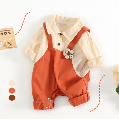 Baby Girl Flower Shirt Collar Long Sleeve Romper