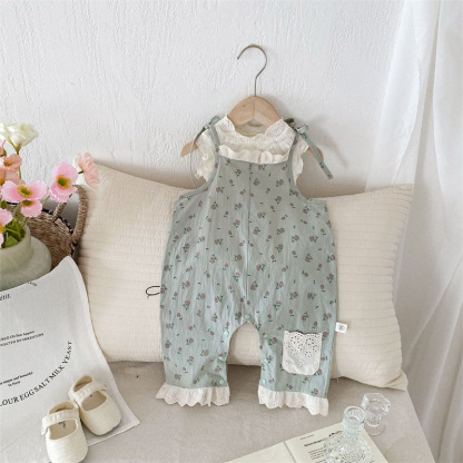 Baby Girl Floral Halter Back Pants Sleeveless Romper+T-shirt 2pcs set