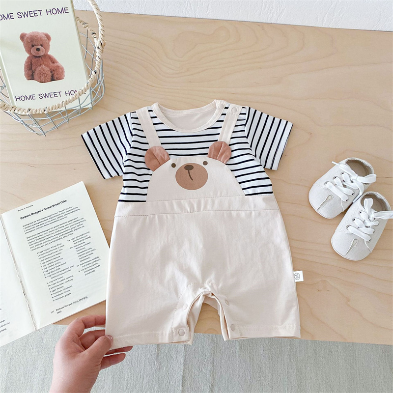 Baby Boy/Girl Cute Bear Stripe Short Sleeve Romper