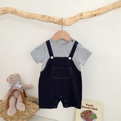 Baby Boy False Two-piece Short Sleeve Romper
