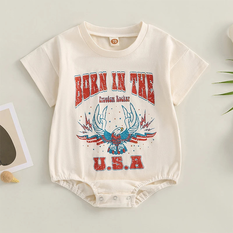 Baby Boy/Girl Independence Day Love USA Print Short Sleeve Bodysuit-kissminis