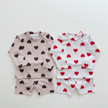 2pcs Baby Boy/Girl Love Long Sleeve Split Swimsuit with Pant Set