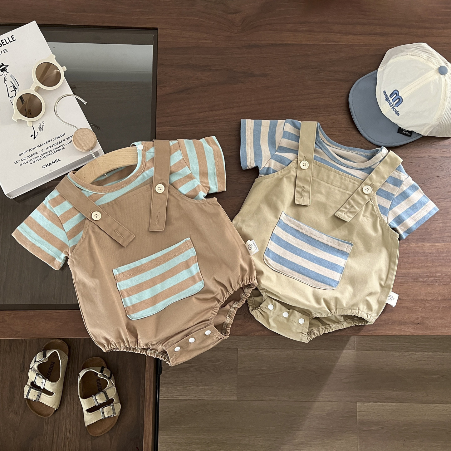 Baby Boy Two-pieces Sling-back Streak Romper