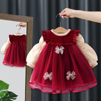 2pcs Baby Girl Padded Vest Dress Bottom Shirt Set