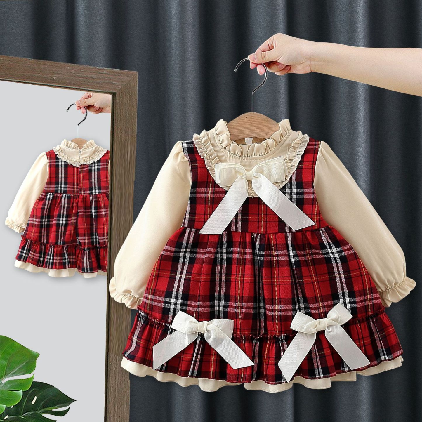Baby Girl Patchwork False Two Piece Plaid Dress