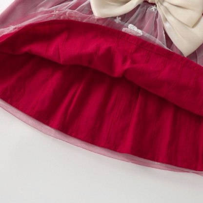 2pcs Baby Girl Long Sleeve Burgundy Bow Wings Dress with Hat