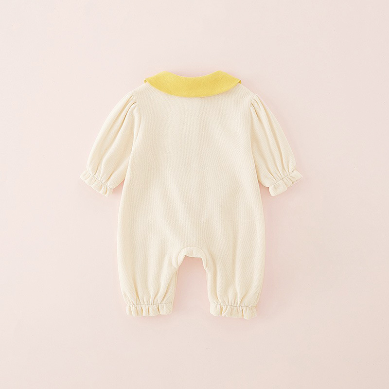 Baby Girl Cartoon Yellow Duck Long Sleeve Romper 