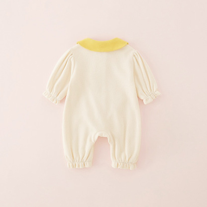 Baby Girl Cartoon Yellow Duck Long Sleeve Romper 
