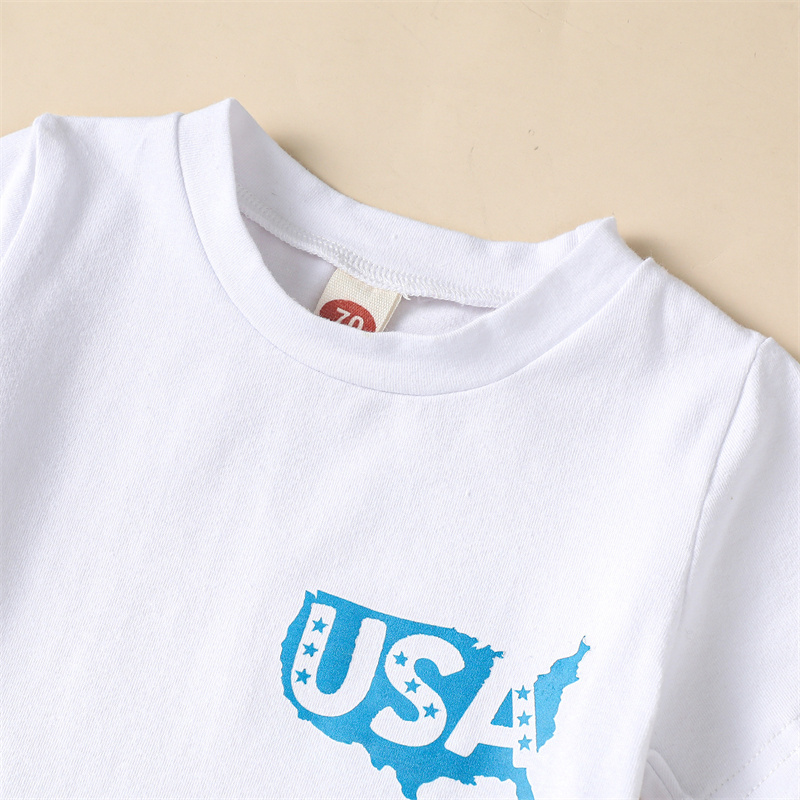 2pcs Baby Boy/Girl Independence Day Reversible Blue Letter Print T-shirt with Pant Set
