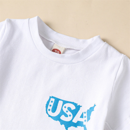 2pcs Baby Boy/Girl Independence Day Reversible Blue Letter Print T-shirt with Pant Set