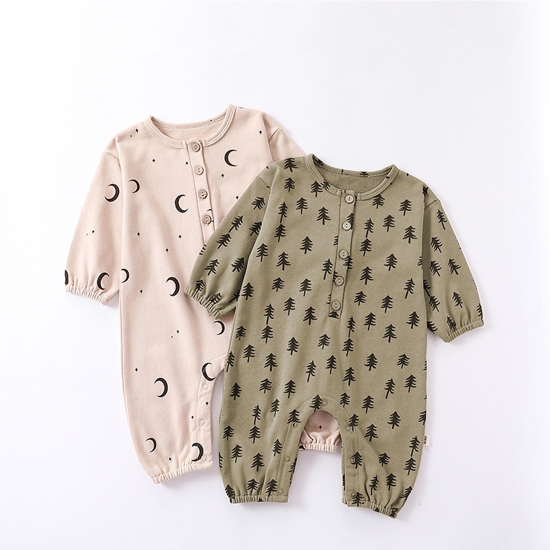 Baby Boy/Girl Cute Pine Tree Moon Long Sleeve Romper