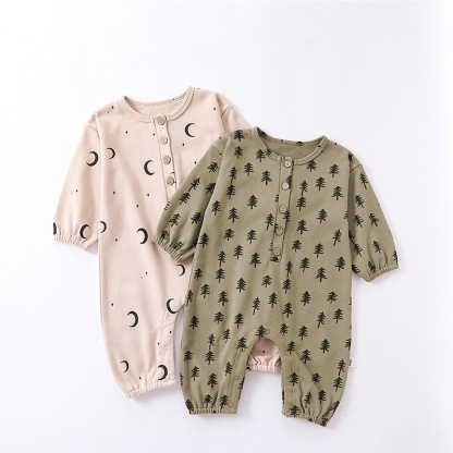 Baby Boy/Girl Cute Pine Tree Moon Long Sleeve Romper