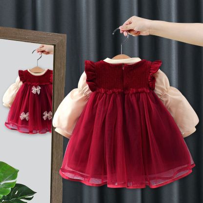 2pcs Baby Girl Padded Vest Dress Bottom Shirt Set