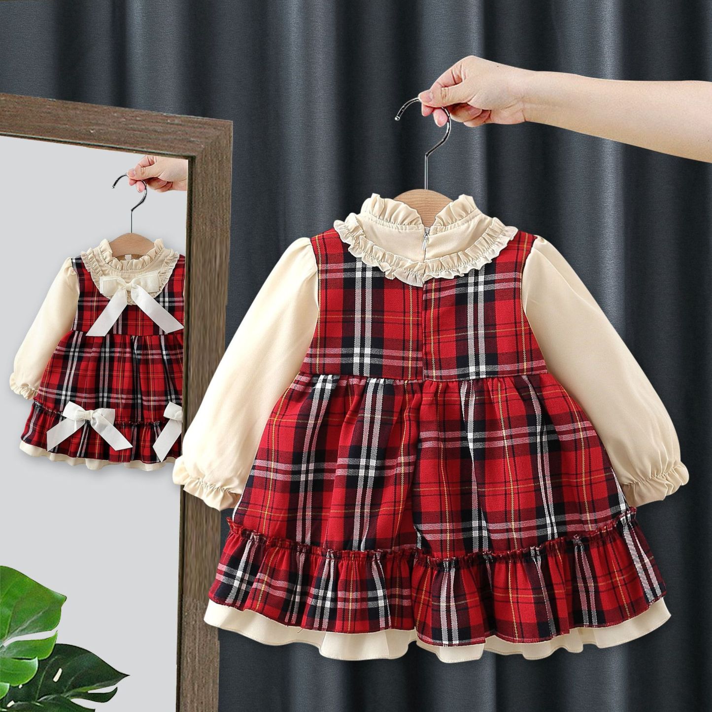 Baby Girl Patchwork False Two Piece Plaid Dress