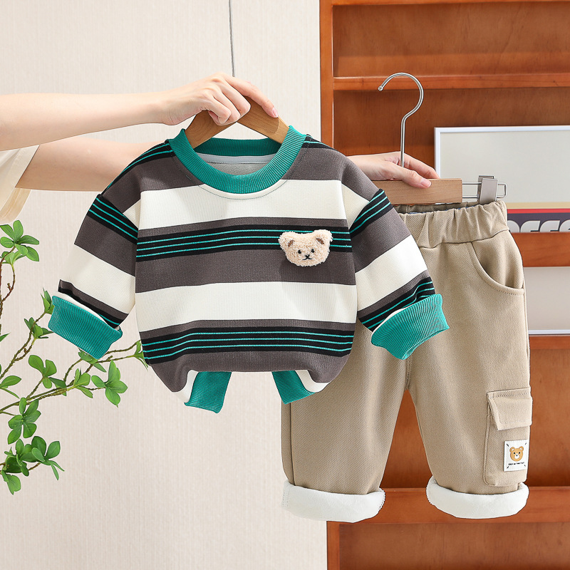 Baby Crew Shirt Thin Fleece Casual Two Piece Set