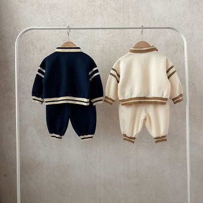 2pcs Baby Lapel Top and Loose Trousers Set