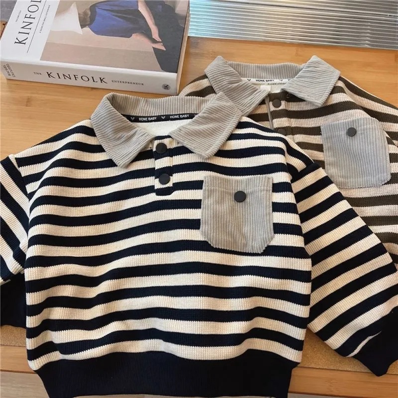 Baby Stripe One Piece Fleece Polo Shirt