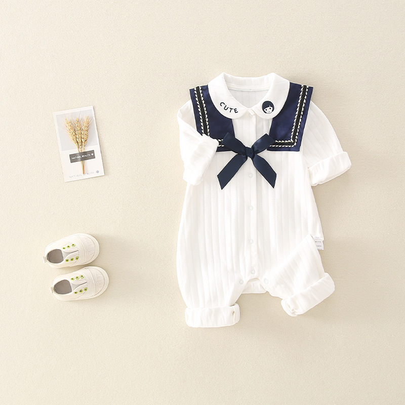 Baby White College Style Romper
