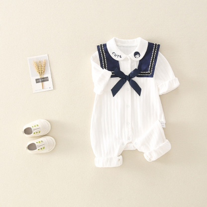 Baby White College Style Romper