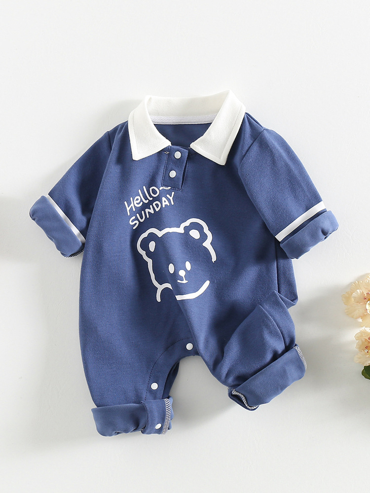 Bear Cartoon Single Layer Long Sleeve Romper