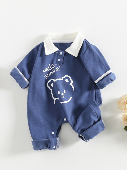 Bear Cartoon Single Layer Long Sleeve Romper