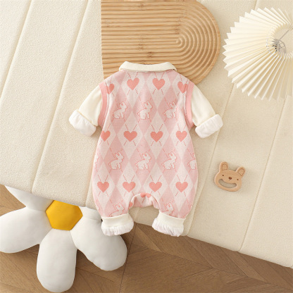 Baby Girl Bunny Heart Pattern with Bow Tie Romper