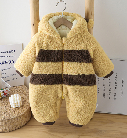 Baby Cartoon Cute Bee Padded Cotton Hooded Romper