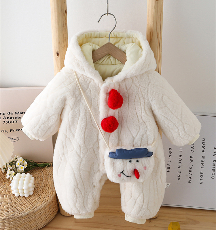 Baby Cartoon Cute Snowman Antlers Thickened And Padded With Bag Romper