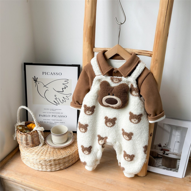 Baby Cute Cute Bear Bib With T-shirt Romper Set