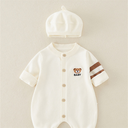 2pcs Baby Cute Cute Bear Knitted With Hat Long Sleeve Romper