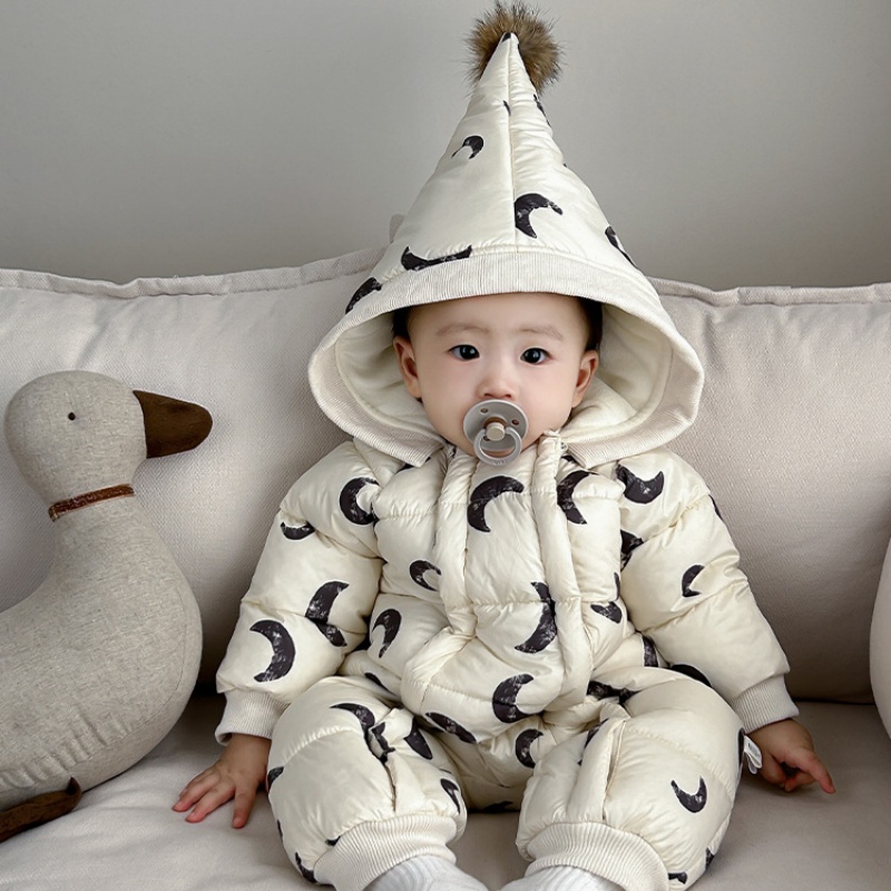 Baby Cute Full-printed Moon Sandwich Thickened Cotton Romper