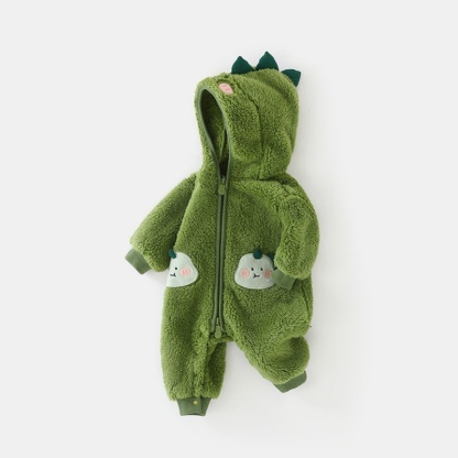 Baby Double Sided Plush Green Baby Dinosaur Long Sleeve Romper
