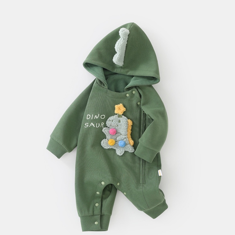 Baby Plush Dinosaur Hooded Long Sleeve Romper