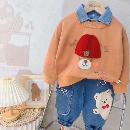 2pcs Baby Boy Hat Bear Lapel Set