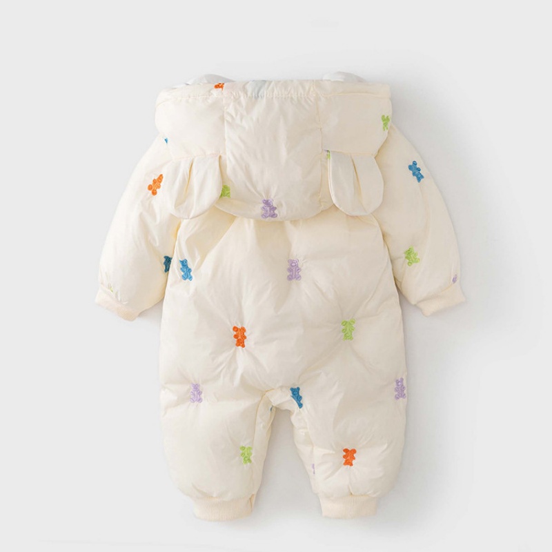Baby Girl/Boy Bear Embroidery Hooded Cotton Thickened Romper