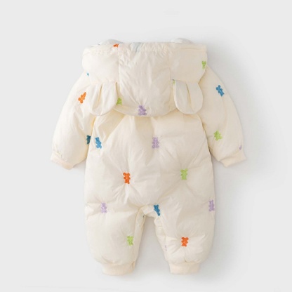 Baby Girl/Boy Bear Embroidery Hooded Cotton Thickened Romper