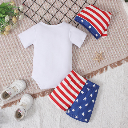 Baby Boys Independence Day Letters Bodysuit + pant + hat three-piece suit