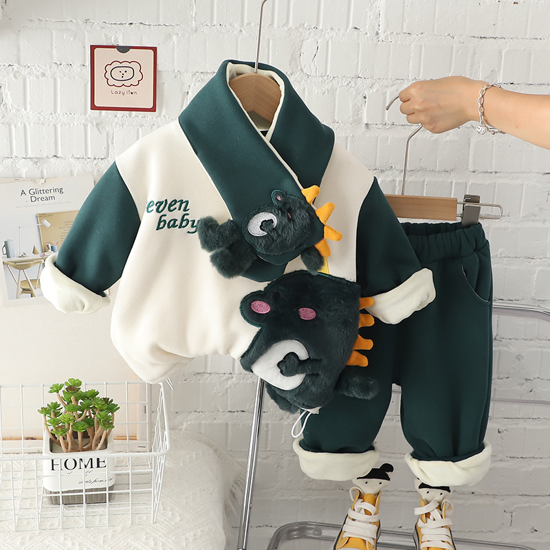 2pcs Baby Boy/Girl Thickened Padded Scarf Dinosaur Set