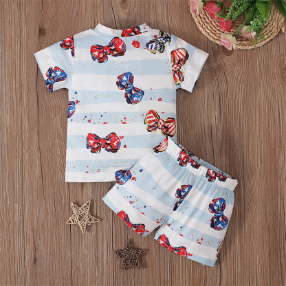 2pcs Baby Boy American Independence Day Bow Tie T-shirt with Pant Set